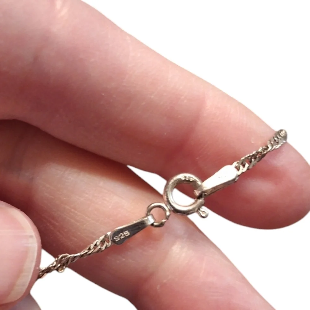 IBB 925 Silver Necklace w/ CZ Pendant Twisted Rope Chain Floral Sparkle Dainty